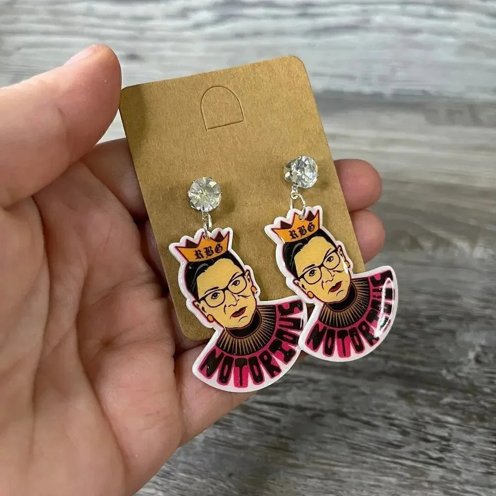 Ruth Bader Ginsburg Acrylic Rhinestone Stud Earrings Dangle Earrings - Picture 7 of 7